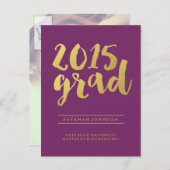 シック金ゴールドスクリプト | 紫色の大学院写真はがき インビテーションポストカード (正面/裏面)