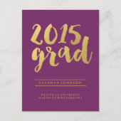 シック金ゴールドスクリプト | 紫色の大学院写真はがき インビテーションポストカード (正面)