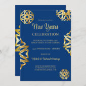 シック金ゴールドスターズニューイヤー招待状 招待状 (正面/裏面)