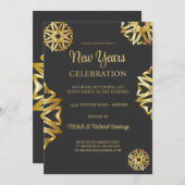 シック金ゴールドスターズニューイヤー招待状 招待状 (正面/裏面)