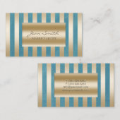 シック金ゴールドストライプティール(緑がかった色)グリーンメイクアップアーティスト 名刺 (正面/裏面)