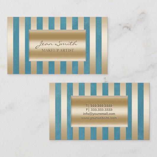 シック金ゴールドストライプティール（緑がかった色）グリーンメイクアップアーティスト 名刺