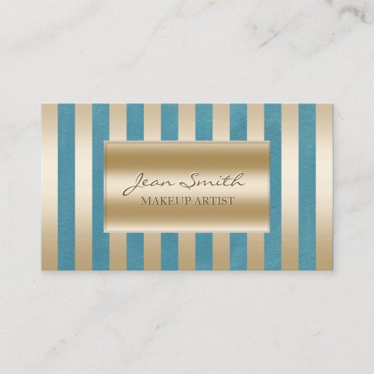 シック金ゴールドストライプティール(緑がかった色)グリーンメイクアップアーティスト 名刺 (正面)