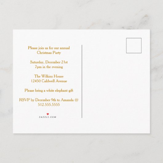 シック金ゴールドスノーフレークスクリスマスツリーカスタムパーティー インビテーションポストカード (裏面)