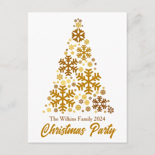 シック金ゴールドスノーフレークスクリスマスツリーカスタムパーティー インビテーションポストカード (正面)