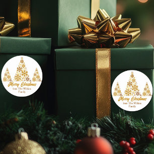 シック金ゴールドスノーフレークスクリスマスツリーパーソナライズされた ラウンドシール