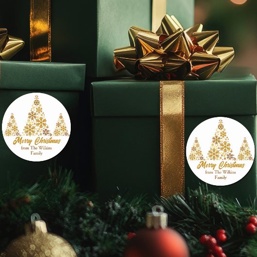 シック金ゴールドスノーフレークスクリスマスツリーパーソナライズされた ラウンドシール