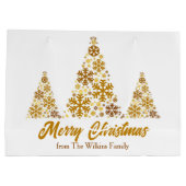 シック金ゴールドスノーフレークスクリスマスツリーパーソナライズされた ラージペーパーバッグ (裏面)
