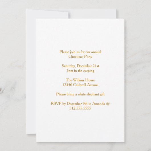 シック金ゴールドスノーフレークスクリスマスツリーパーティー 招待状 (裏面)