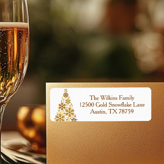 シック金ゴールドスノーフレークスクリスマスツリー差出人住所 ラベル