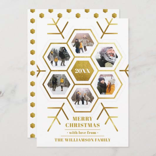 シック金ゴールドスノーフレーク写真フレームクリスマスフォト シーズンカード (正面/裏面)