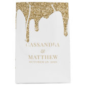 シック金ゴールドスパークルグリッタードリップス結婚ズ ミディアムペーパーバッグ (正面)