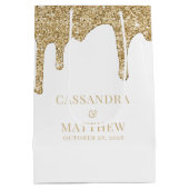 シック金ゴールドスパークルグリッタードリップス結婚ズ ミディアムペーパーバッグ (裏面)