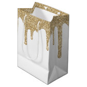 シック金ゴールドスパークルグリッタードリップ ミディアムペーパーバッグ (正面アングル)