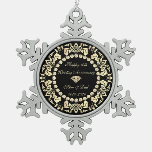 シック金ゴールドスワーズダイヤモンド結婚10周年 スノーフレークピューターオーナメント (正面)