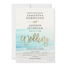 シック金ゴールドタイポグラフィビーチ結婚写真