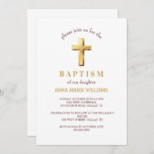 シック金ゴールドタイポグラフィミニマリストクロスバプテスマ 招待状 (正面/裏面)