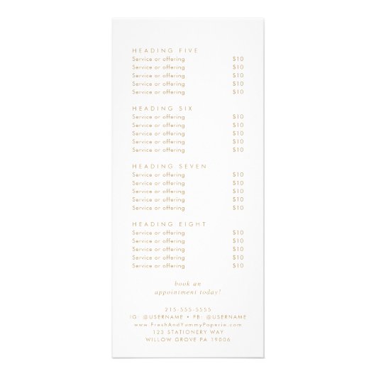 シック金ゴールドタイポグラフィロゴビジネス価格表 ラックカード (裏面)