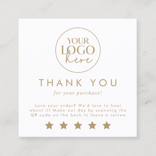 シック金ゴールドタイポグラフィロゴQRコー離れドAレビュー スクエア名刺 (正面)