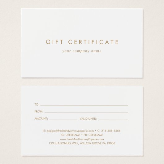 シック金ゴールドタイポグラフィ事業商品券 (正面&裏面)