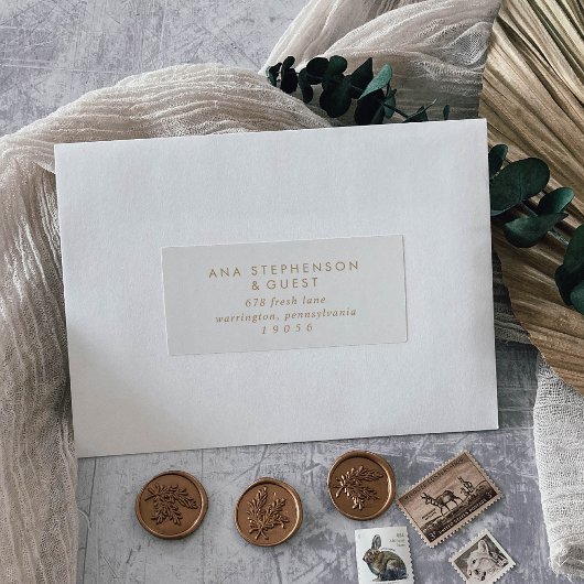 シック金ゴールドタイポグラフィ結婚ズゲスト住所 シール