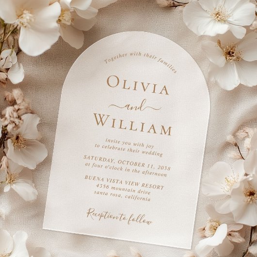 シック金ゴールドタイポグラフィ結婚ズフロストアーチ アクリル招待状