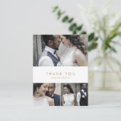 シック金ゴールドタイポグラフィ3フォトコラージュ サンキューカード (スタンド正面)