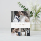 シック金ゴールドタイポグラフィ3 Photo Collageありがとう ポストカード (スタンド正面)