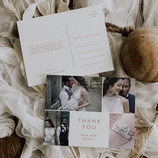 シック金ゴールドタイポグラフィ4写真テンプレートありがとう ポストカード