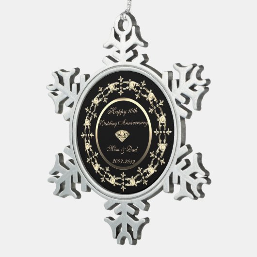 シック金ゴールドダイヤモンド結婚10周年 スノーフレークピューターオーナメント (右)