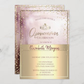 シック金ゴールドティアラダイヤモンドバラ金ゴールドキンセアニラ 招待状 (正面/裏面)