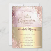 シック金ゴールドティアラダイヤモンドバラ金ゴールドグリッタードリップ 招待状 (正面)