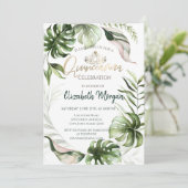 シック金ゴールドティアラトロピカル葉ズキンセアニラ 招待状 (スタンド正面)