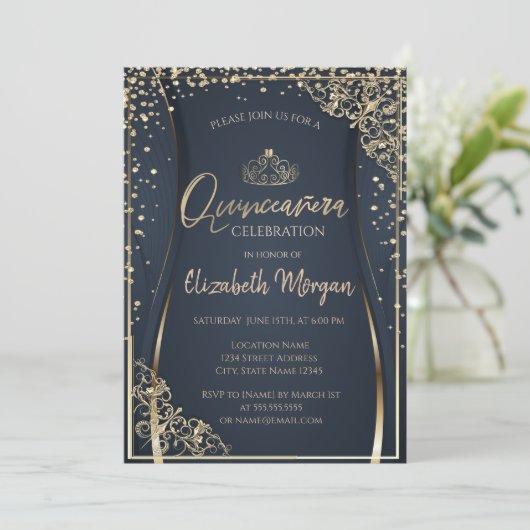 シック金ゴールドティアラ，ダイアモンズキンセアニラ 招待状 (スタンド正面)