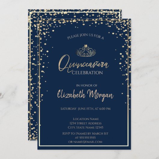 シック金ゴールドティアラ，ダイアモンズキンセアニラ 招待状 (正面/裏面)