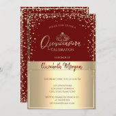 シック金ゴールドティアラ,ダイアモンズレッドキンセアニラ 招待状 (正面/裏面)