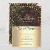 シック金ゴールドティアラ，ダイアモンズヴィンテージクインセアニラ 招待状 (正面/裏面)