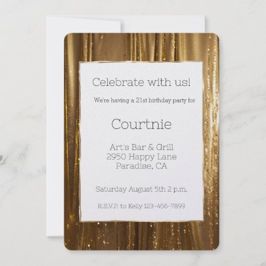 シック金ゴールドティンセストライプル21st誕生日 招待状 (正面)