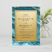 シック金ゴールドティール（緑がかった色）アゲート結婚式招待状 招待状 (スタンド正面)