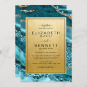 シック金ゴールドティール（緑がかった色）アゲート結婚式招待状 招待状 (正面/裏面)