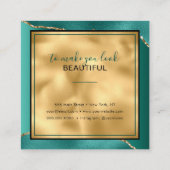 シック金ゴールドティール（緑がかった色）グリッターモダンファッション スクエア名刺 (裏面)