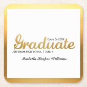 シック金ゴールドトレンディー卒業パーティクラス20XX スクエアペーパーコースター (正面)