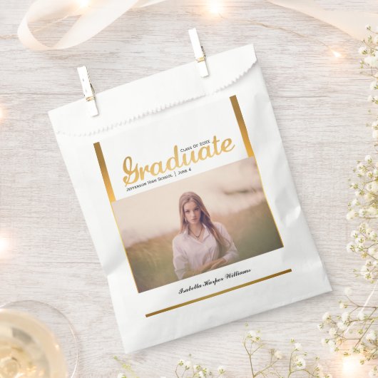 シック金ゴールドトレンディー卒業パーティクラス20XX フェイバーバッグ (クリップ留めされた状態)