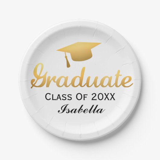 シック金ゴールドトレンディー卒業パーティクラス20XX ペーパープレート (正面)