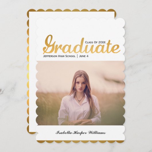 シック金ゴールドトレンディー卒業写真クラス20XX 招待状 (正面/裏面)