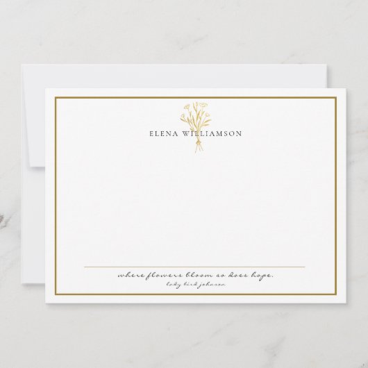 シック金ゴールドトーンフレームフローラブーケ ノートカード (正面)