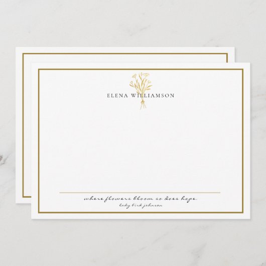 シック金ゴールドトーンフレームフローラブーケ ノートカード (正面/裏面)