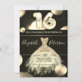 シック金ゴールドドレス紙吹雪ドットスウィート16 招待状 (正面)