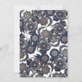 シック金ゴールドネイビーブルーフローライラストレーションスウィート16 招待状 (裏面)