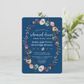 シック金ゴールドネイビーブルーホワイトフローラリハーサルディナー 招待状 (スタンド正面)